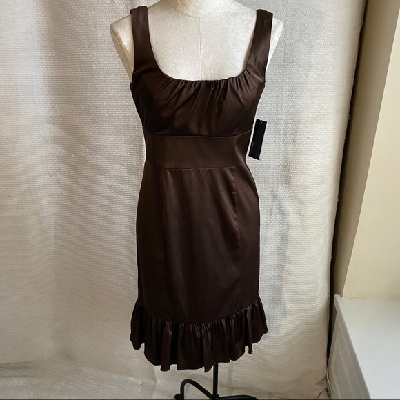 Brown Sleeveless Stretch Satin Wiggle Party Dress - Picture 8 of 8